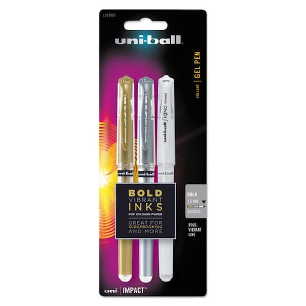 Vertex UBC 1 mm Assorted Marvelous Metallic Ink Barrel Impact Bold Stick Gel Pen - Set of 3 VE3759211 - main